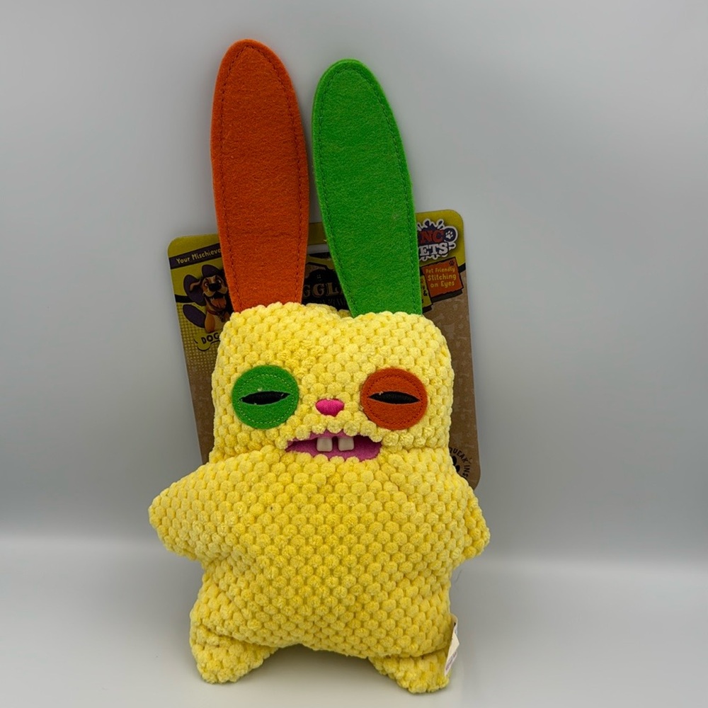 Fuggler Rancid Rabbit Yellow Plush Dog Toy Squeaker NWT Funny Ugly Monster